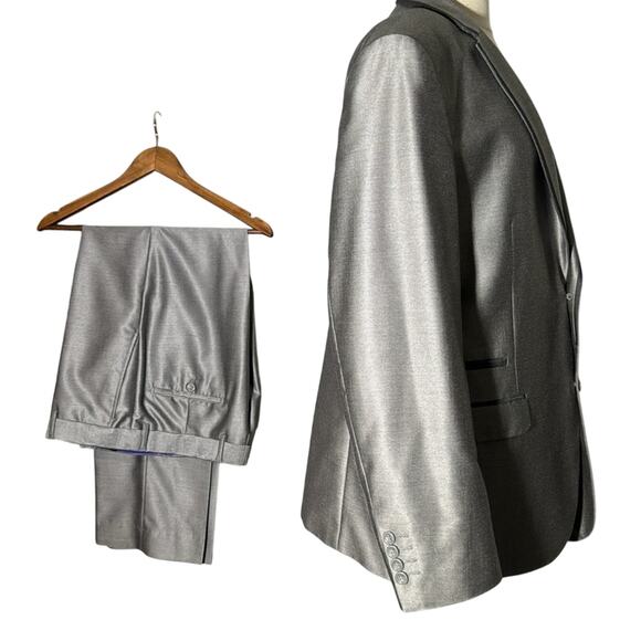 Figlio Lontano Silver Suit w/ black accents Two-piece suit 42 R pants 36 R X 30 - Picture 2 of 16